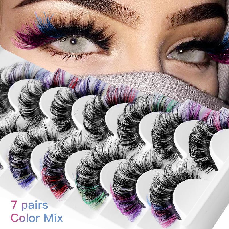Eyelash Extension Volume Lashes - 7 أزواج من الرموش الصناعية الملونة