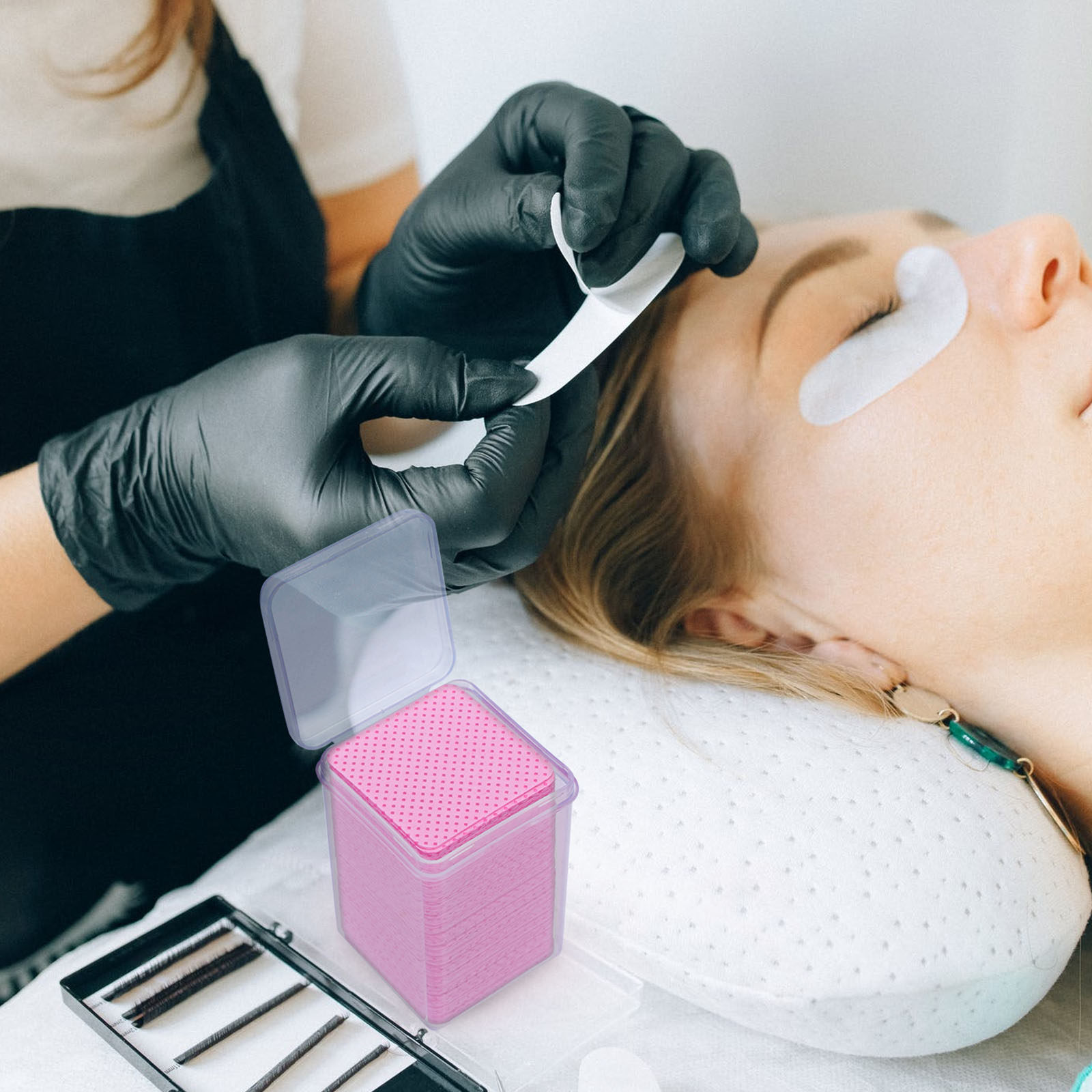 Lashes Eyelash Extension - 600 قطعة مناديل قطنية للتنظيف، أداة